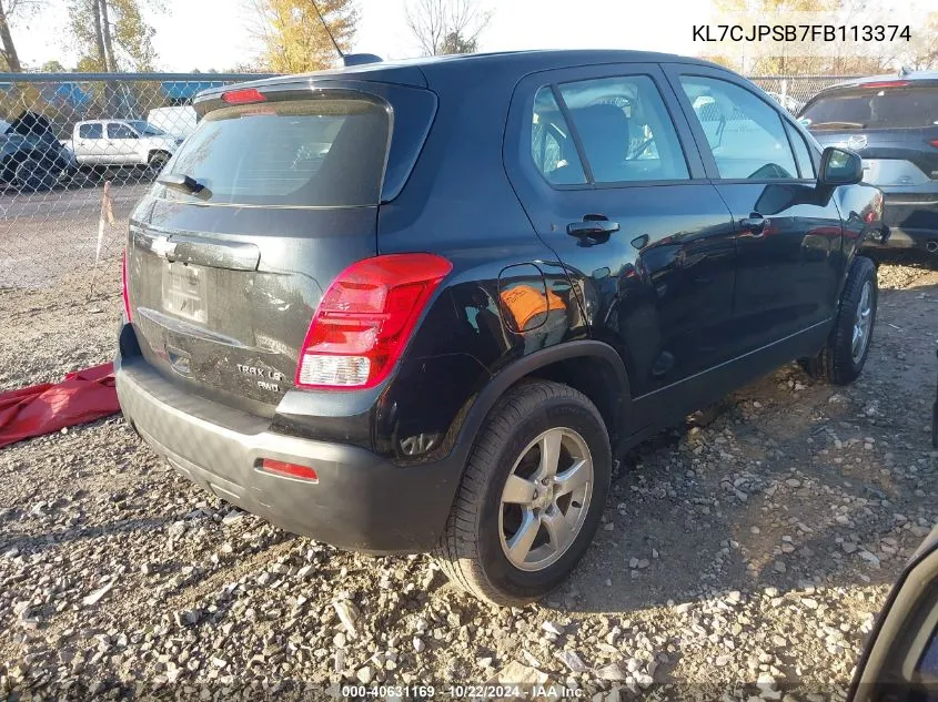 2015 Chevrolet Trax 1Ls VIN: KL7CJPSB7FB113374 Lot: 40631169