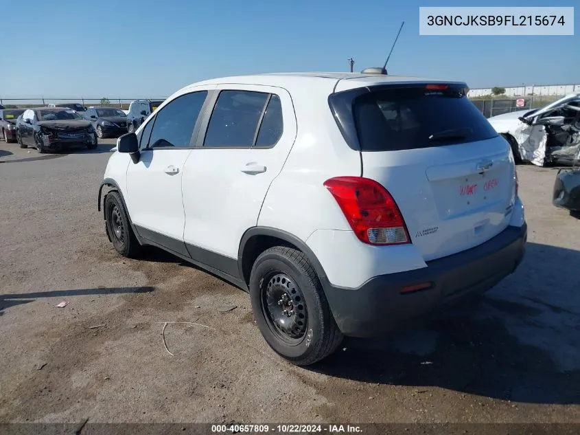 2015 Chevrolet Trax 1Ls VIN: 3GNCJKSB9FL215674 Lot: 40657809