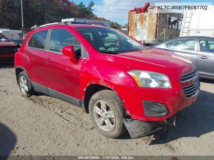 2015 Chevrolet Trax Lt VIN: KL7CJRSB7FB081702 Lot: 40728694