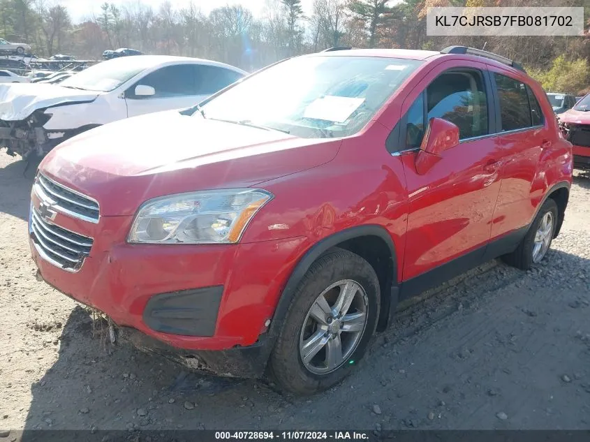 2015 Chevrolet Trax Lt VIN: KL7CJRSB7FB081702 Lot: 40728694