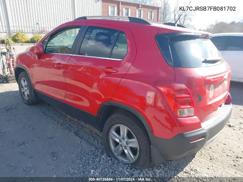 2015 Chevrolet Trax Lt VIN: KL7CJRSB7FB081702 Lot: 40728694