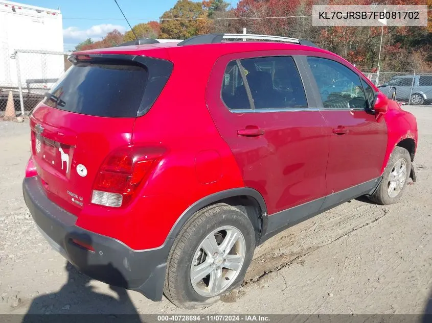 2015 Chevrolet Trax Lt VIN: KL7CJRSB7FB081702 Lot: 40728694