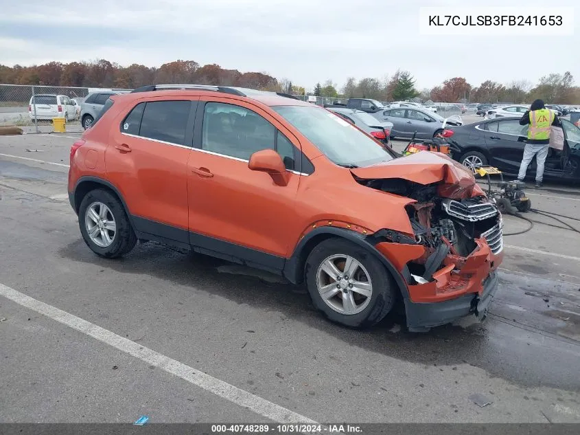 2015 Chevrolet Trax Lt VIN: KL7CJLSB3FB241653 Lot: 40748289