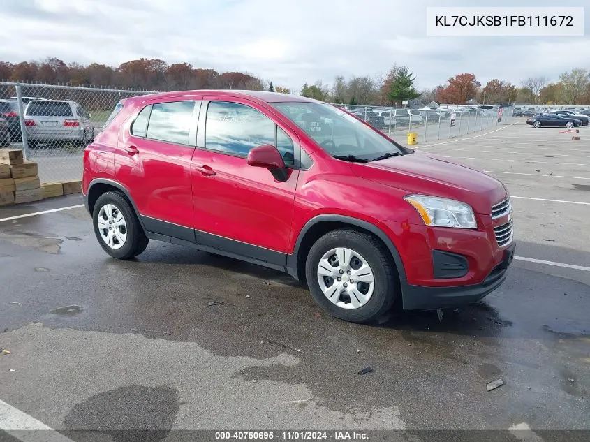 2015 Chevrolet Trax 1Ls VIN: KL7CJKSB1FB111672 Lot: 40750695