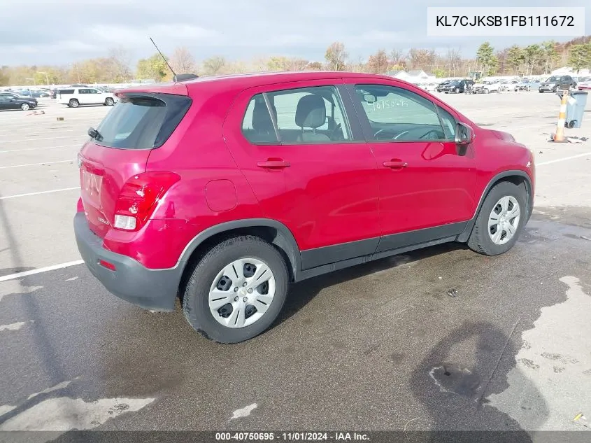 2015 Chevrolet Trax 1Ls VIN: KL7CJKSB1FB111672 Lot: 40750695