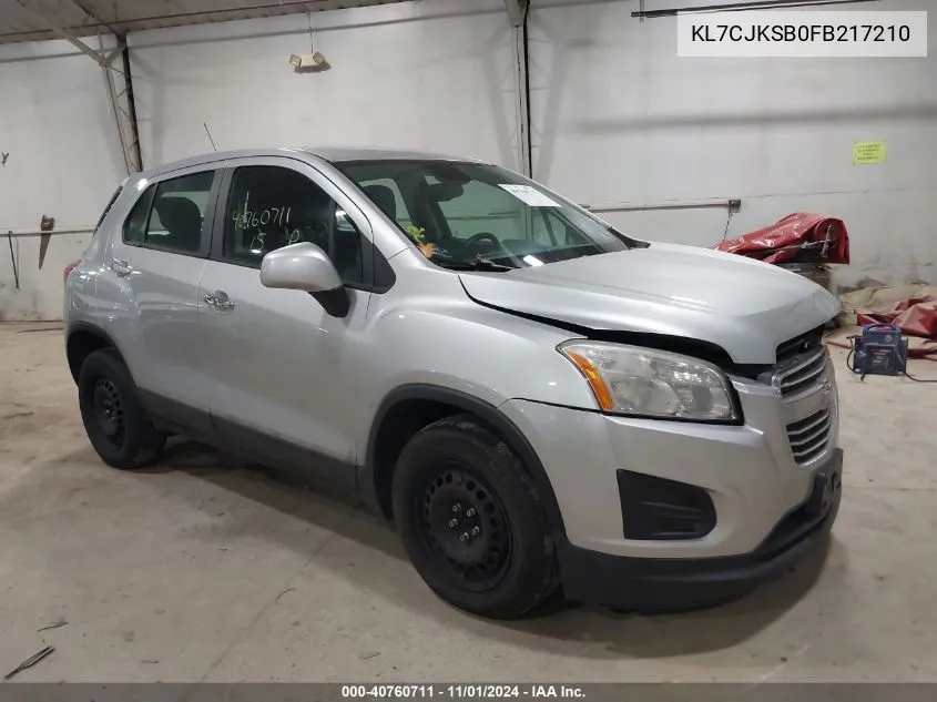 2015 Chevrolet Trax 1Ls VIN: KL7CJKSB0FB217210 Lot: 40760711