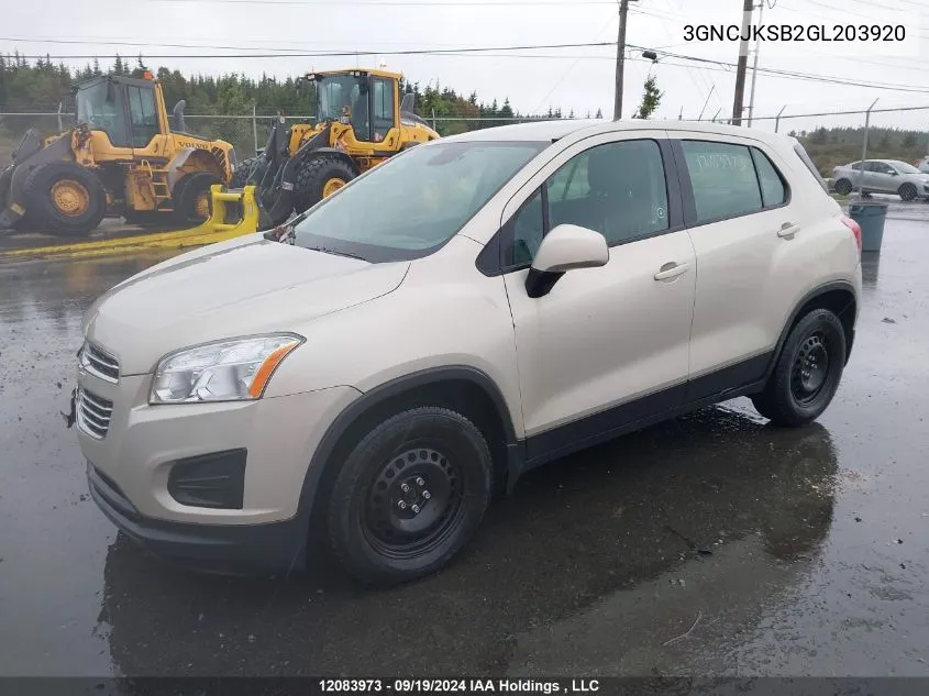 2016 Chevrolet Trax VIN: 3GNCJKSB2GL203920 Lot: 12083973