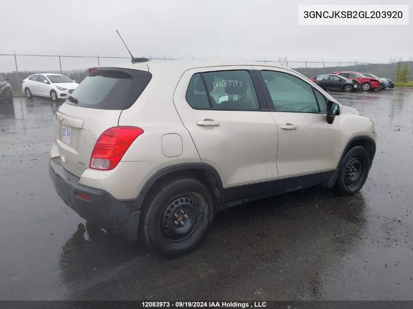 3GNCJKSB2GL203920 2016 Chevrolet Trax