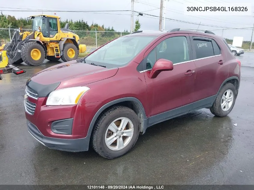 2016 Chevrolet Trax VIN: 3GNCJPSB4GL168326 Lot: 12101148