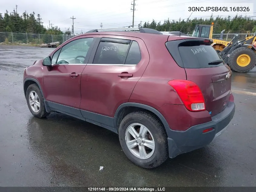 2016 Chevrolet Trax VIN: 3GNCJPSB4GL168326 Lot: 12101148