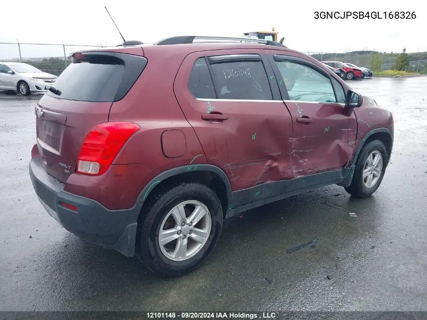 2016 Chevrolet Trax VIN: 3GNCJPSB4GL168326 Lot: 12101148