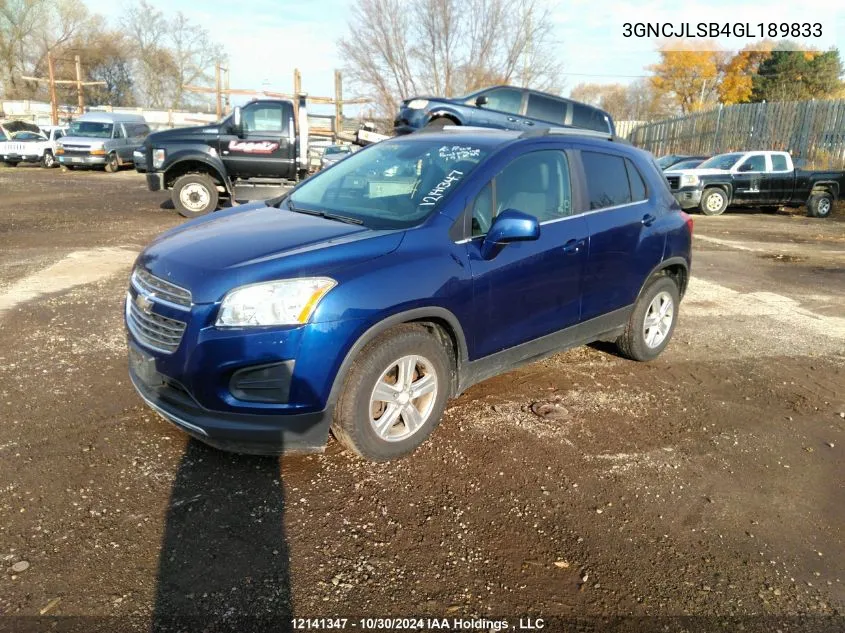 2016 Chevrolet Trax 1Lt VIN: 3GNCJLSB4GL189833 Lot: 12141347