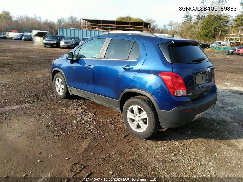 2016 Chevrolet Trax 1Lt VIN: 3GNCJLSB4GL189833 Lot: 12141347