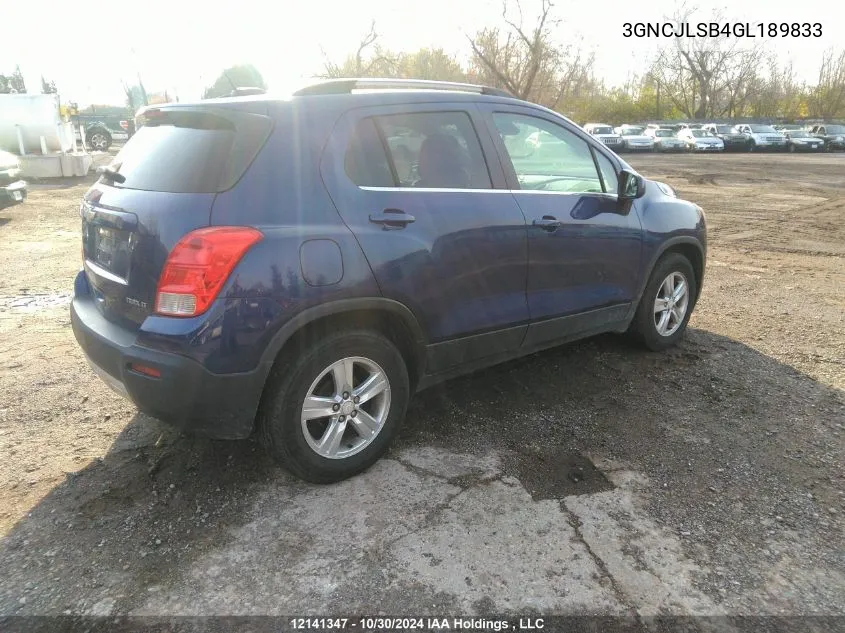 2016 Chevrolet Trax 1Lt VIN: 3GNCJLSB4GL189833 Lot: 12141347