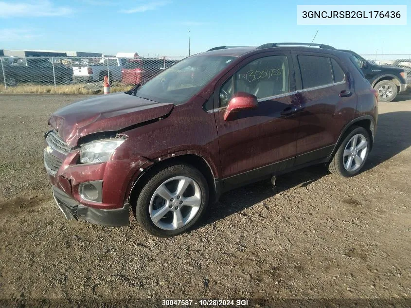 2016 Chevrolet Trax Ltz VIN: 3GNCJRSB2GL176436 Lot: 30047587