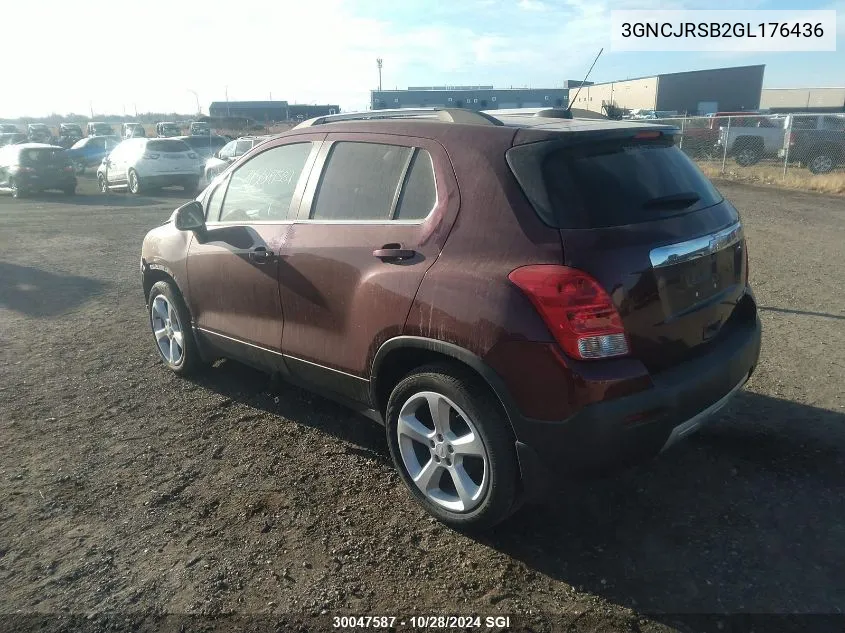 2016 Chevrolet Trax Ltz VIN: 3GNCJRSB2GL176436 Lot: 30047587