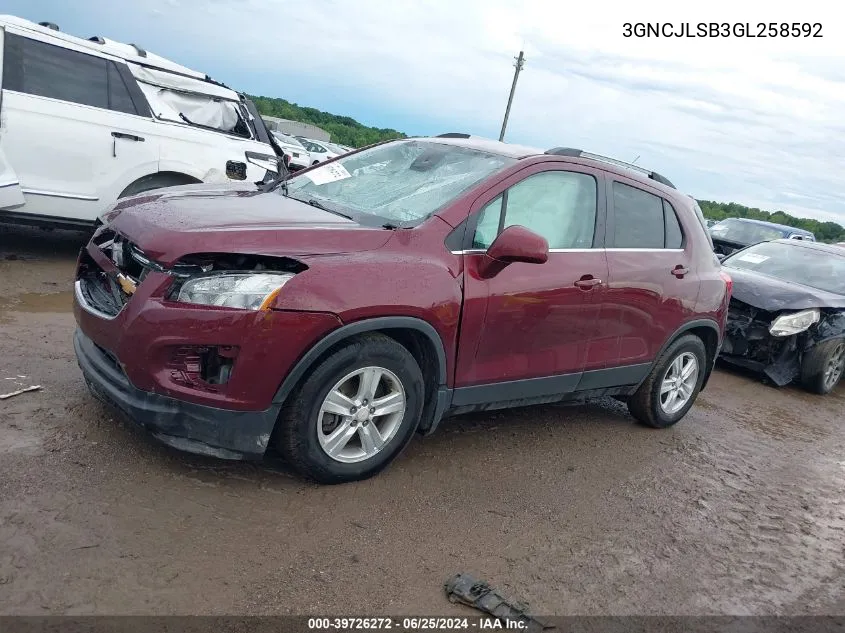 2016 Chevrolet Trax Lt VIN: 3GNCJLSB3GL258592 Lot: 39726272