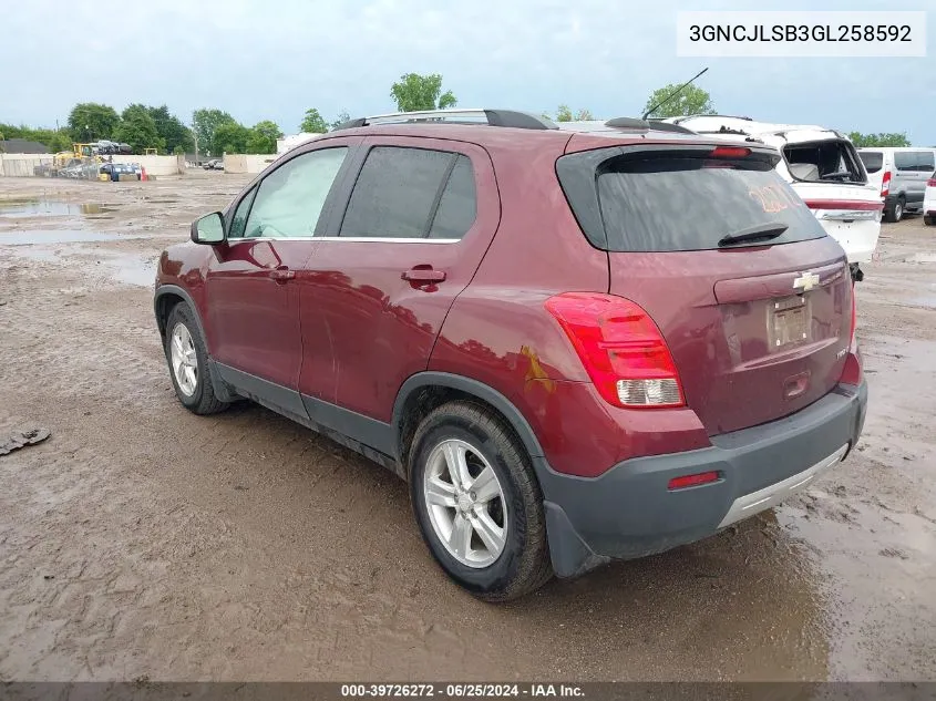 3GNCJLSB3GL258592 2016 Chevrolet Trax Lt