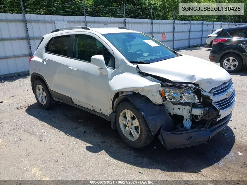 2016 Chevrolet Trax Lt VIN: 3GNCJLSB2GL130425 Lot: 39753021