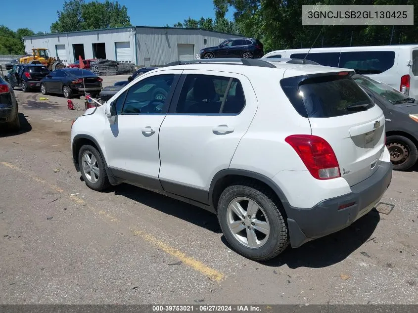 2016 Chevrolet Trax Lt VIN: 3GNCJLSB2GL130425 Lot: 39753021