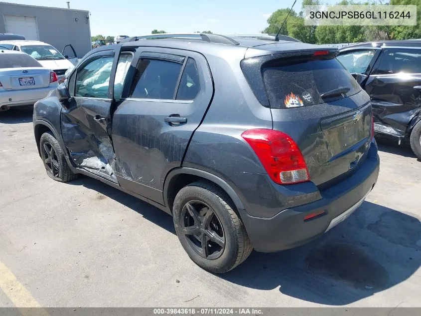 2016 Chevrolet Trax Lt VIN: 3GNCJPSB6GL116244 Lot: 39843618