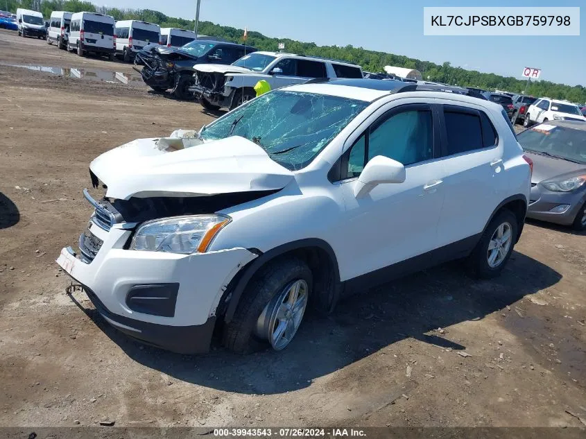 2016 Chevrolet Trax Lt VIN: KL7CJPSBXGB759798 Lot: 39943543