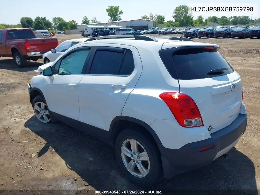 2016 Chevrolet Trax Lt VIN: KL7CJPSBXGB759798 Lot: 39943543