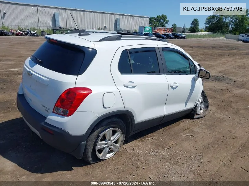 2016 Chevrolet Trax Lt VIN: KL7CJPSBXGB759798 Lot: 39943543