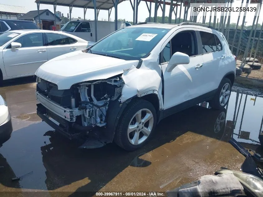 2016 Chevrolet Trax Ltz VIN: 3GNCJRSB2GL258439 Lot: 39967911