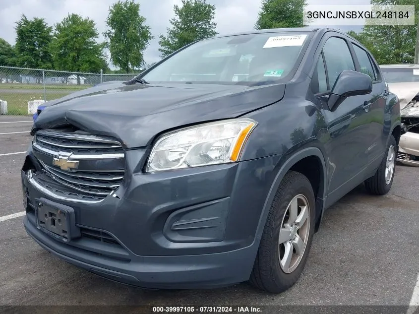 2016 Chevrolet Trax 1Ls VIN: 3GNCJNSBXGL248184 Lot: 39997105