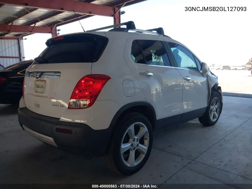 2016 Chevrolet Trax Ltz VIN: 3GNCJMSB2GL127093 Lot: 40000563