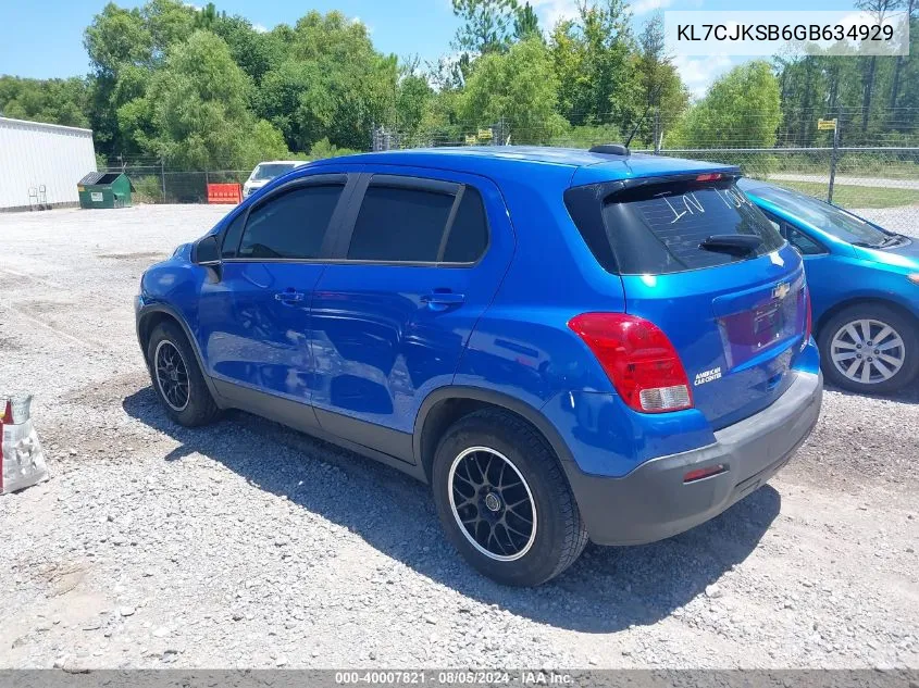 2016 Chevrolet Trax 1Ls VIN: KL7CJKSB6GB634929 Lot: 40007821