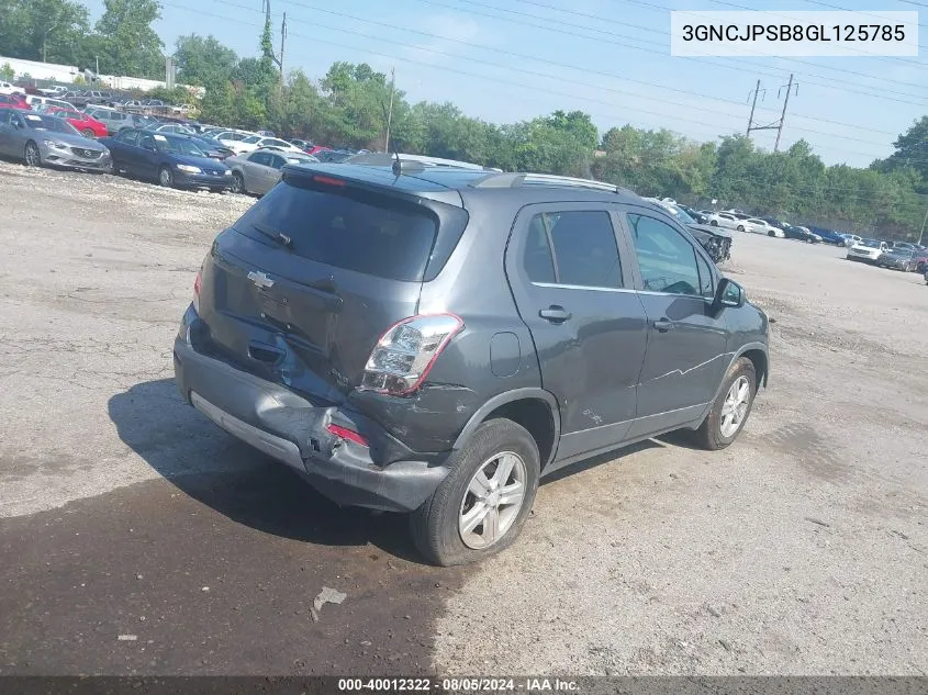 2016 Chevrolet Trax Lt VIN: 3GNCJPSB8GL125785 Lot: 40012322