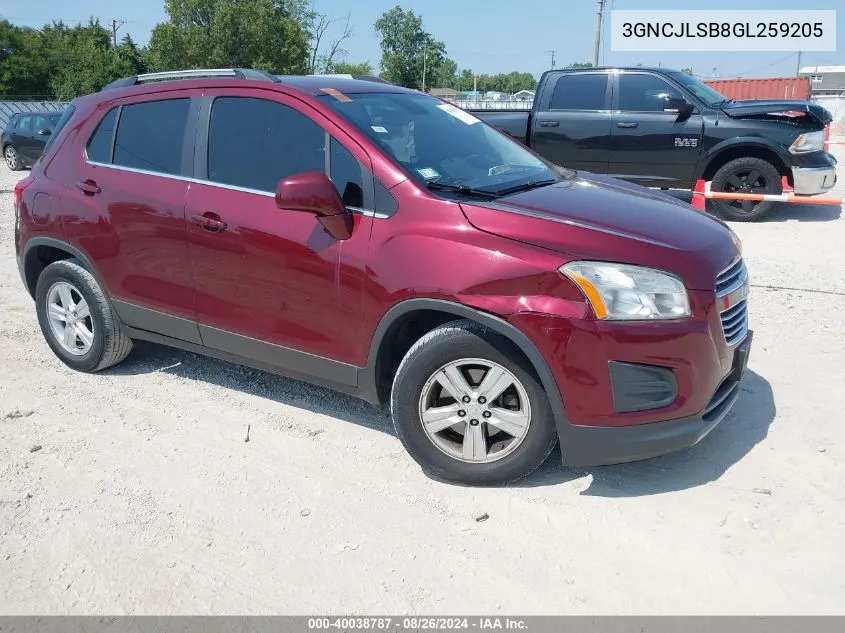 2016 Chevrolet Trax Lt VIN: 3GNCJLSB8GL259205 Lot: 40038787