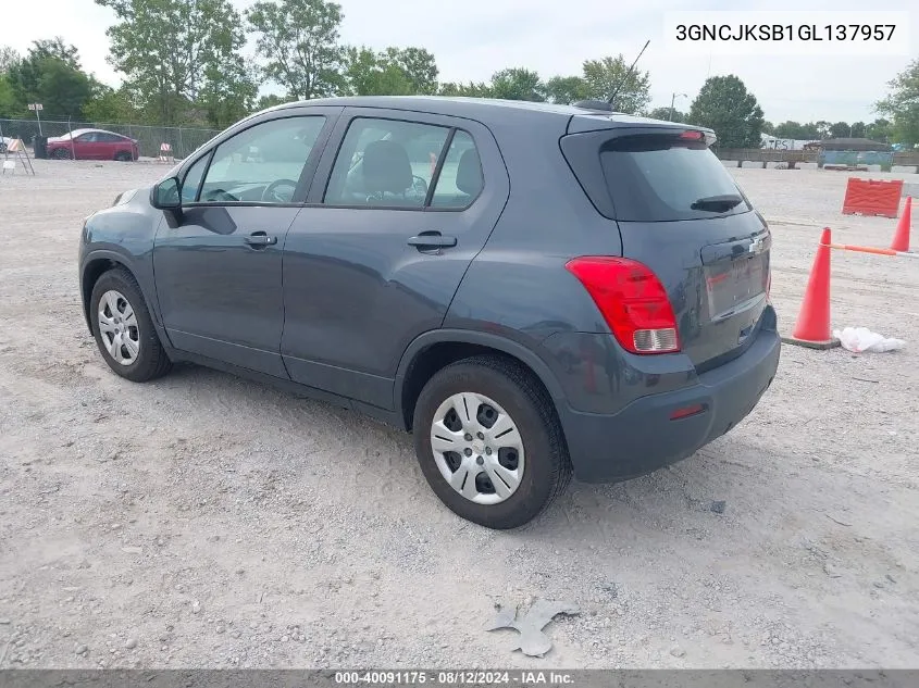 3GNCJKSB1GL137957 2016 Chevrolet Trax 1Ls