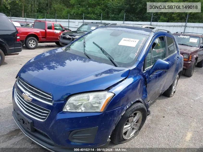 2016 Chevrolet Trax Lt VIN: 3GNCJLSB7GL149018 Lot: 40102114