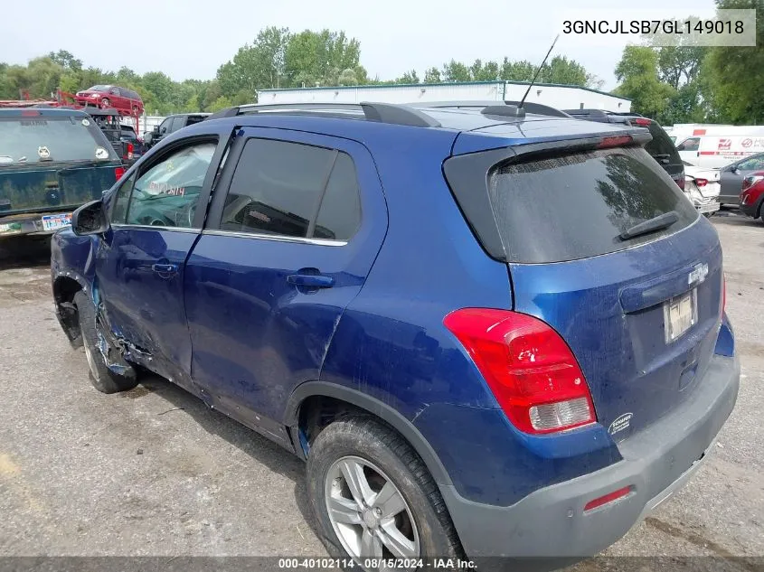 2016 Chevrolet Trax Lt VIN: 3GNCJLSB7GL149018 Lot: 40102114