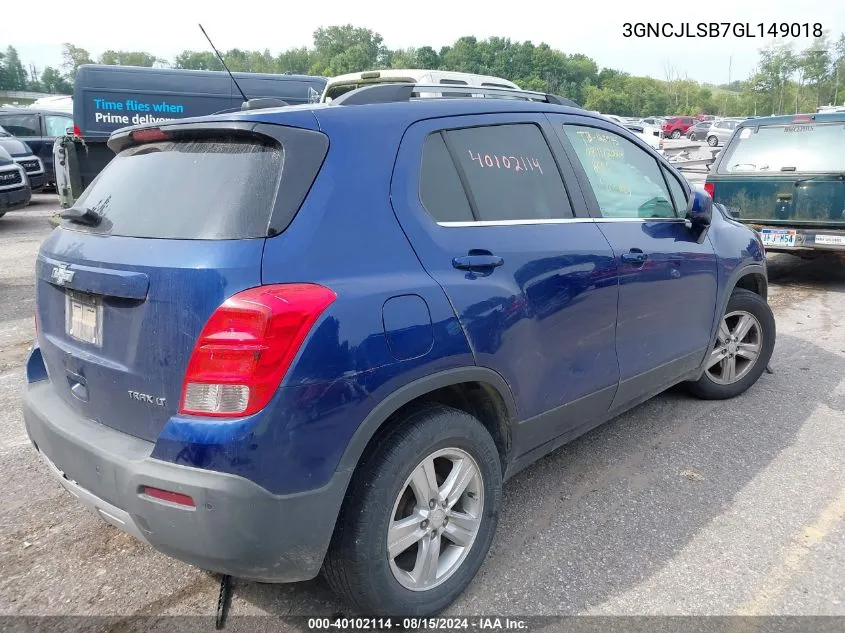 2016 Chevrolet Trax Lt VIN: 3GNCJLSB7GL149018 Lot: 40102114