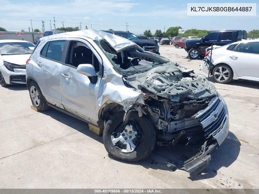 2016 Chevrolet Trax 1Ls VIN: KL7CJKSB0GB644887 Lot: 40109686