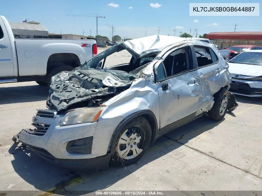 2016 Chevrolet Trax 1Ls VIN: KL7CJKSB0GB644887 Lot: 40109686