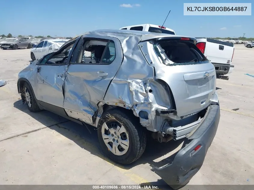 2016 Chevrolet Trax 1Ls VIN: KL7CJKSB0GB644887 Lot: 40109686