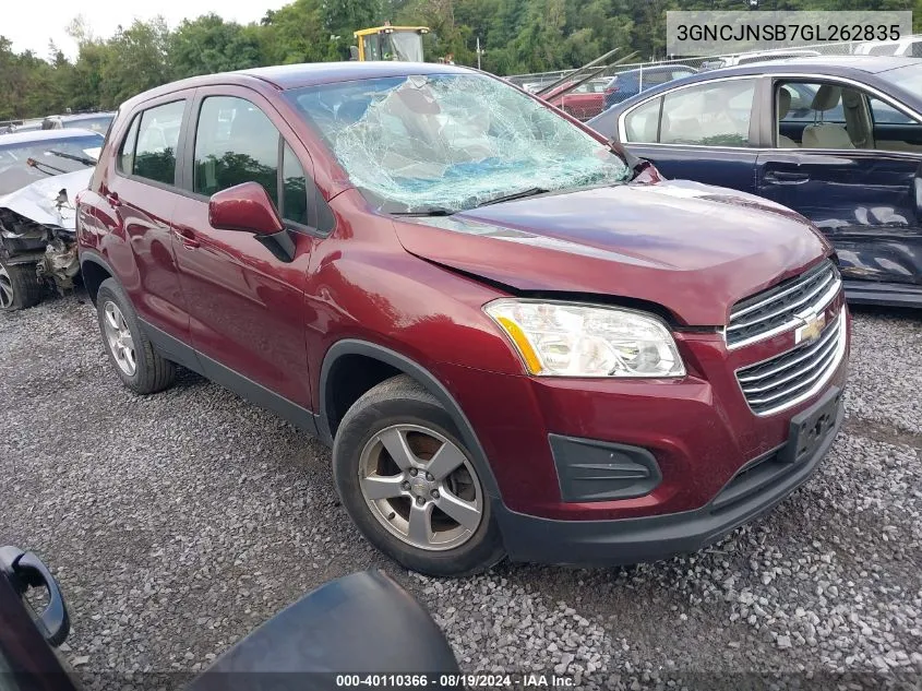 2016 Chevrolet Trax 1Ls VIN: 3GNCJNSB7GL262835 Lot: 40110366