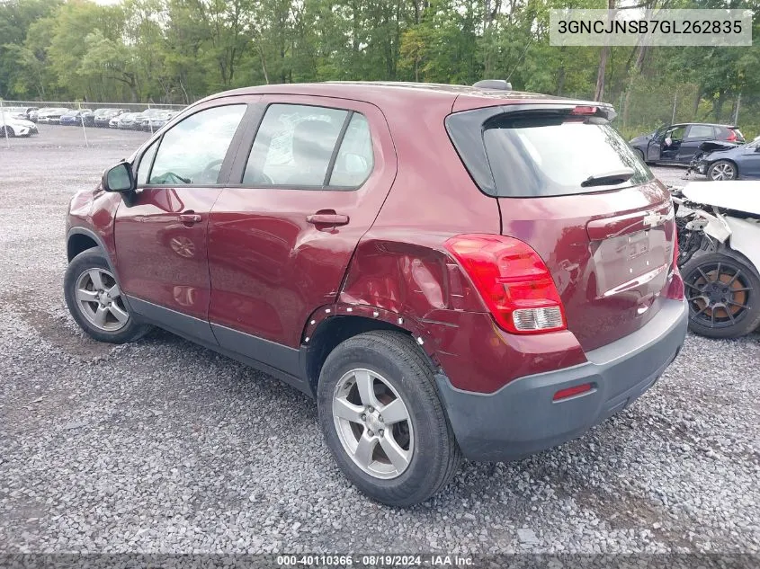 2016 Chevrolet Trax 1Ls VIN: 3GNCJNSB7GL262835 Lot: 40110366