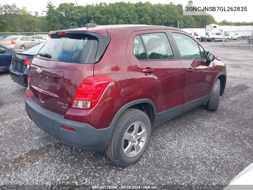 2016 Chevrolet Trax 1Ls VIN: 3GNCJNSB7GL262835 Lot: 40110366