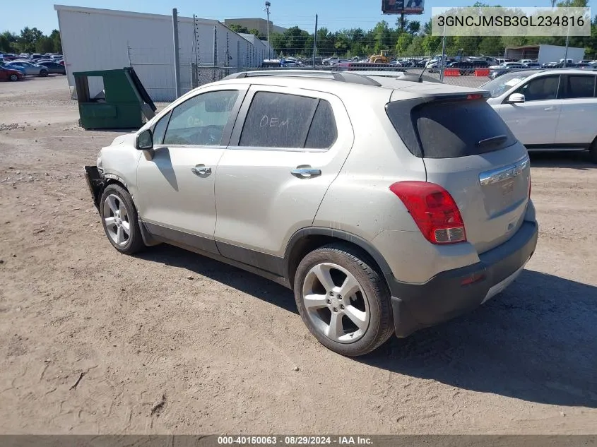 2016 Chevrolet Trax Ltz VIN: 3GNCJMSB3GL234816 Lot: 40150063