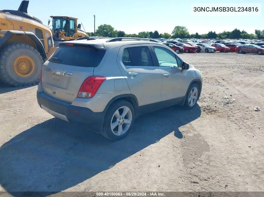 2016 Chevrolet Trax Ltz VIN: 3GNCJMSB3GL234816 Lot: 40150063