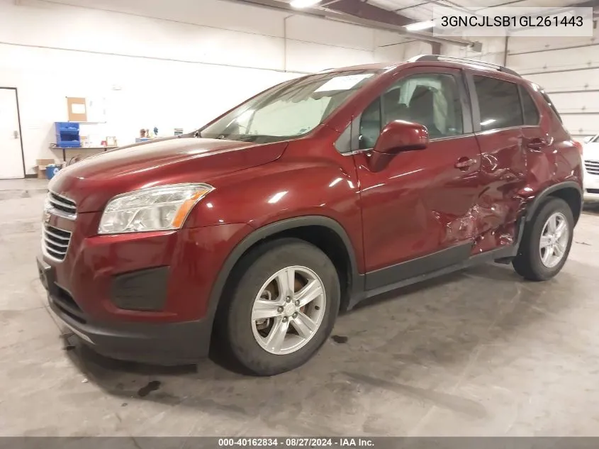 2016 Chevrolet Trax Lt VIN: 3GNCJLSB1GL261443 Lot: 40162834