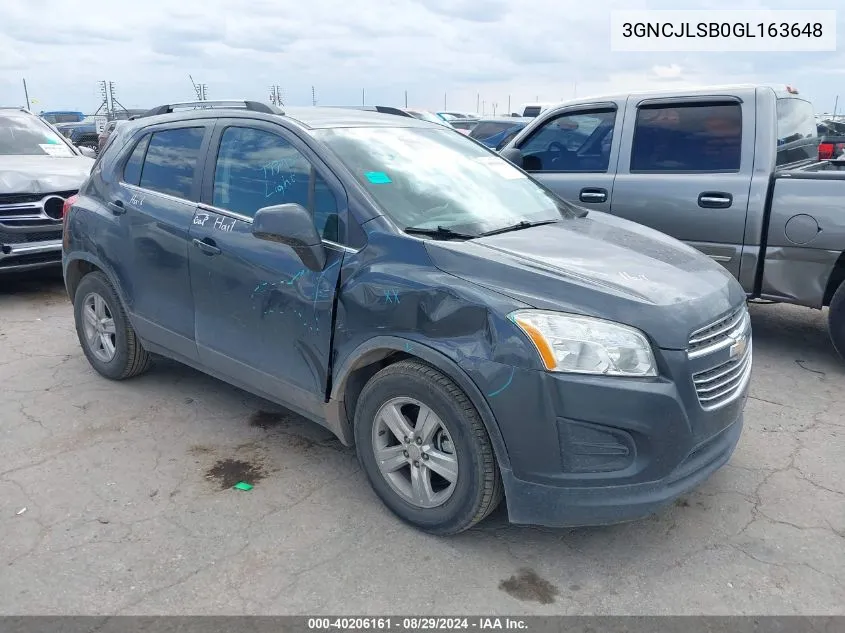 2016 Chevrolet Trax Lt VIN: 3GNCJLSB0GL163648 Lot: 40206161