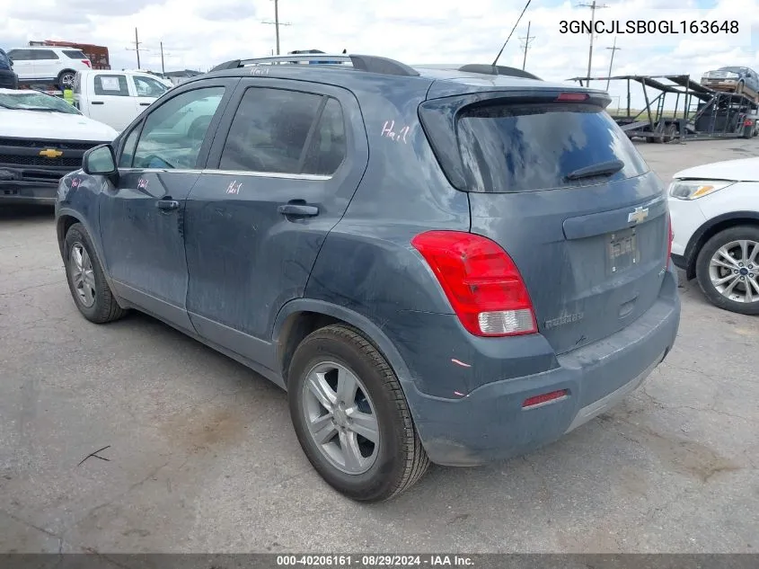 3GNCJLSB0GL163648 2016 Chevrolet Trax Lt