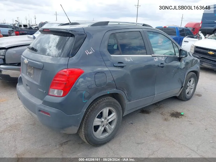 2016 Chevrolet Trax Lt VIN: 3GNCJLSB0GL163648 Lot: 40206161